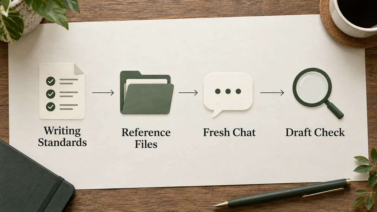 ChatGPT Projects workflow steps from content rules to a finished draft